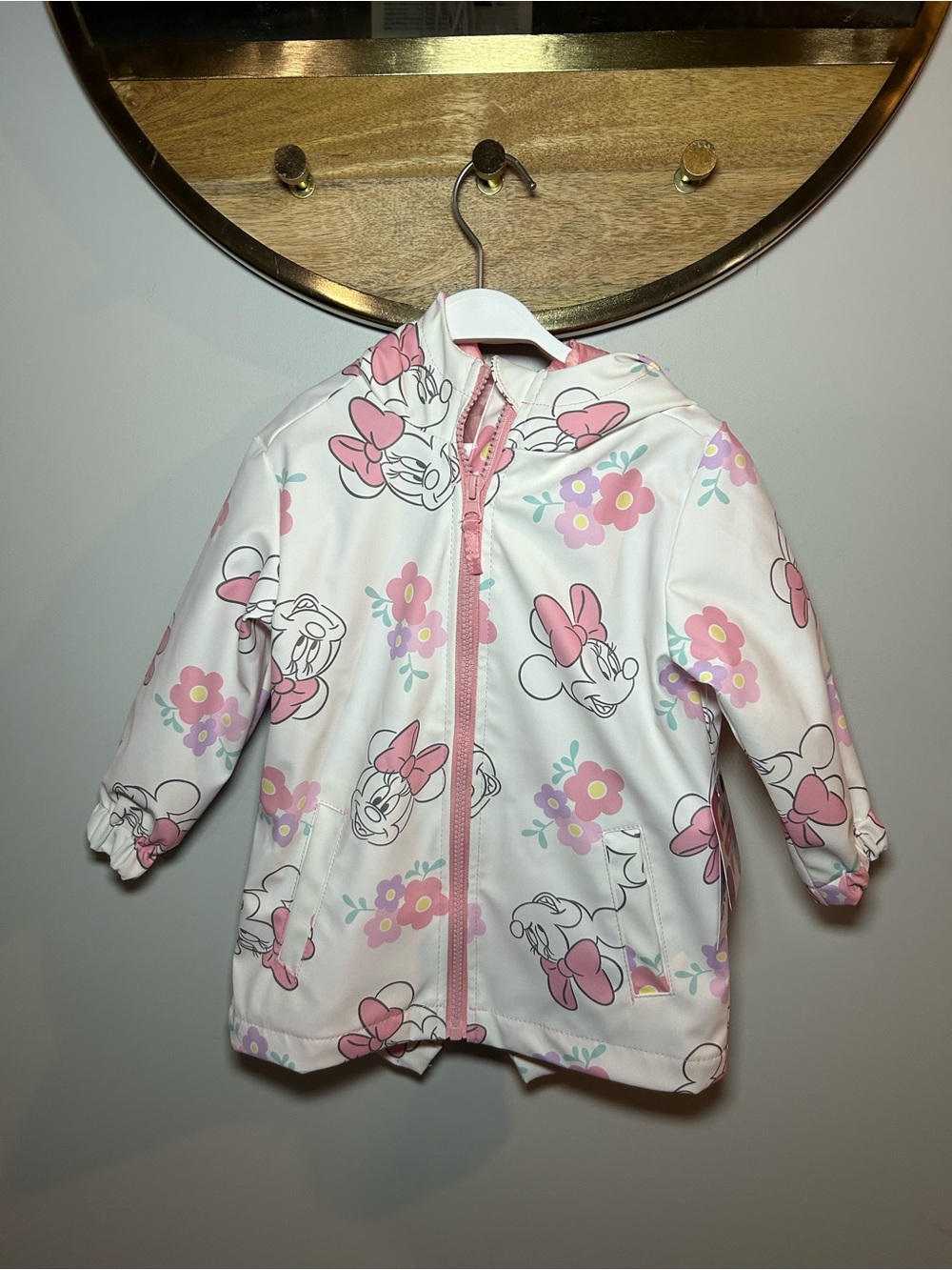 Carter's White and Pink Minnie Mouse Floral Swim Rashguard with Hood
